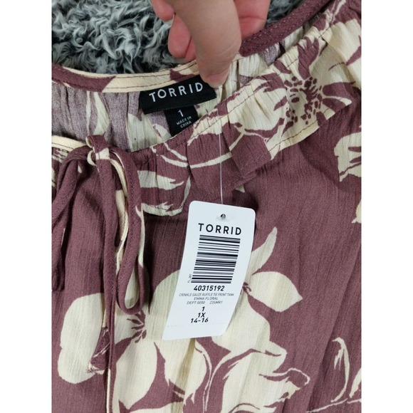 TORRID Crinkle Gauze Scoop Neck Floral Top SZ 1 Emma Ruffle Tropical Coastal - Picture 5 of 7